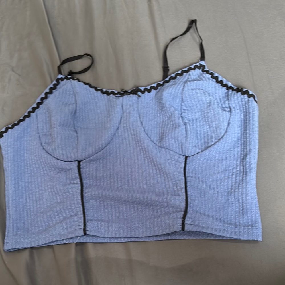 ROMWE Blue Ribbed Top